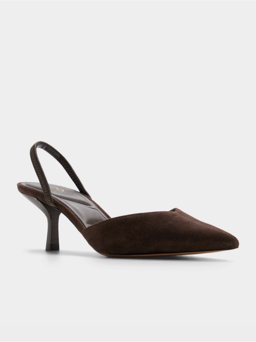 Aldo Chocolate Brown Suede Slingback Pointed Kitten Heel